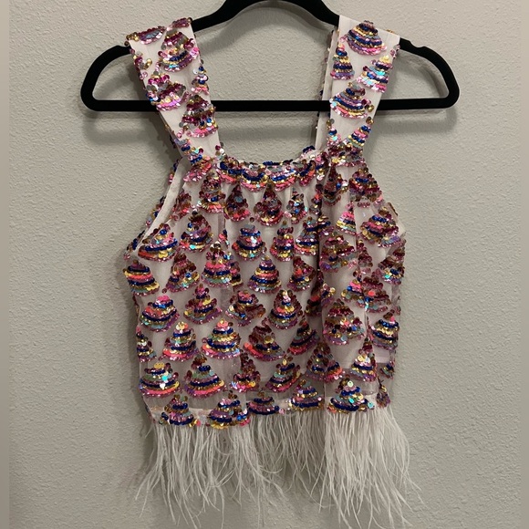 Queen of sparkles SET Sequin triangle feather birthday set | Size S ($300) NWT - Picture 7 of 12